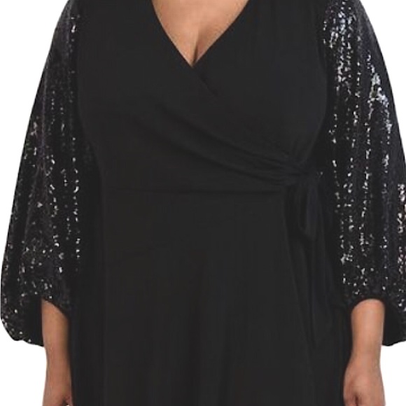 Signature by Robbie Bee Sequined Sleeve Wrap Tie Dress Size 2X - Picture 6 of 12